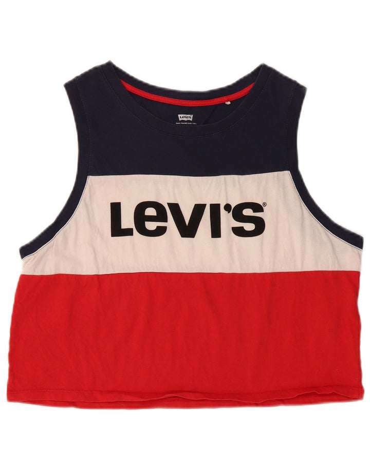 LEVI'S Womens Crop Grafisk Vest Top UK 14 Stor flerfarvet farveblok