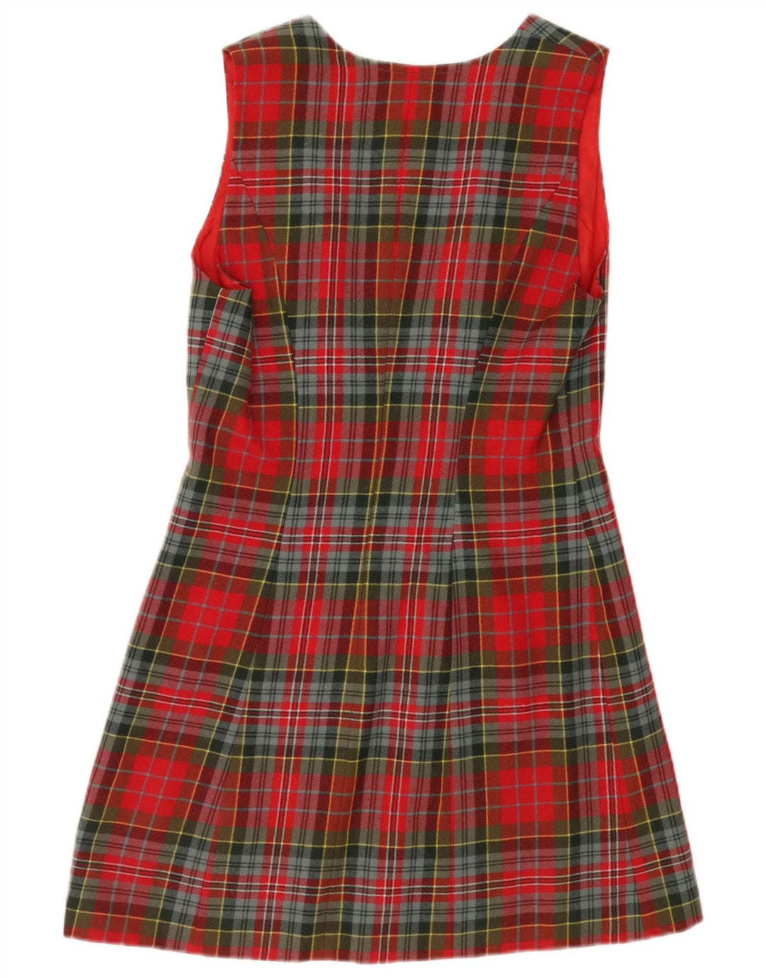 Vintage Kvinders Ærmeløs A-Line Kjole UK 12 Medium Rød Plaid