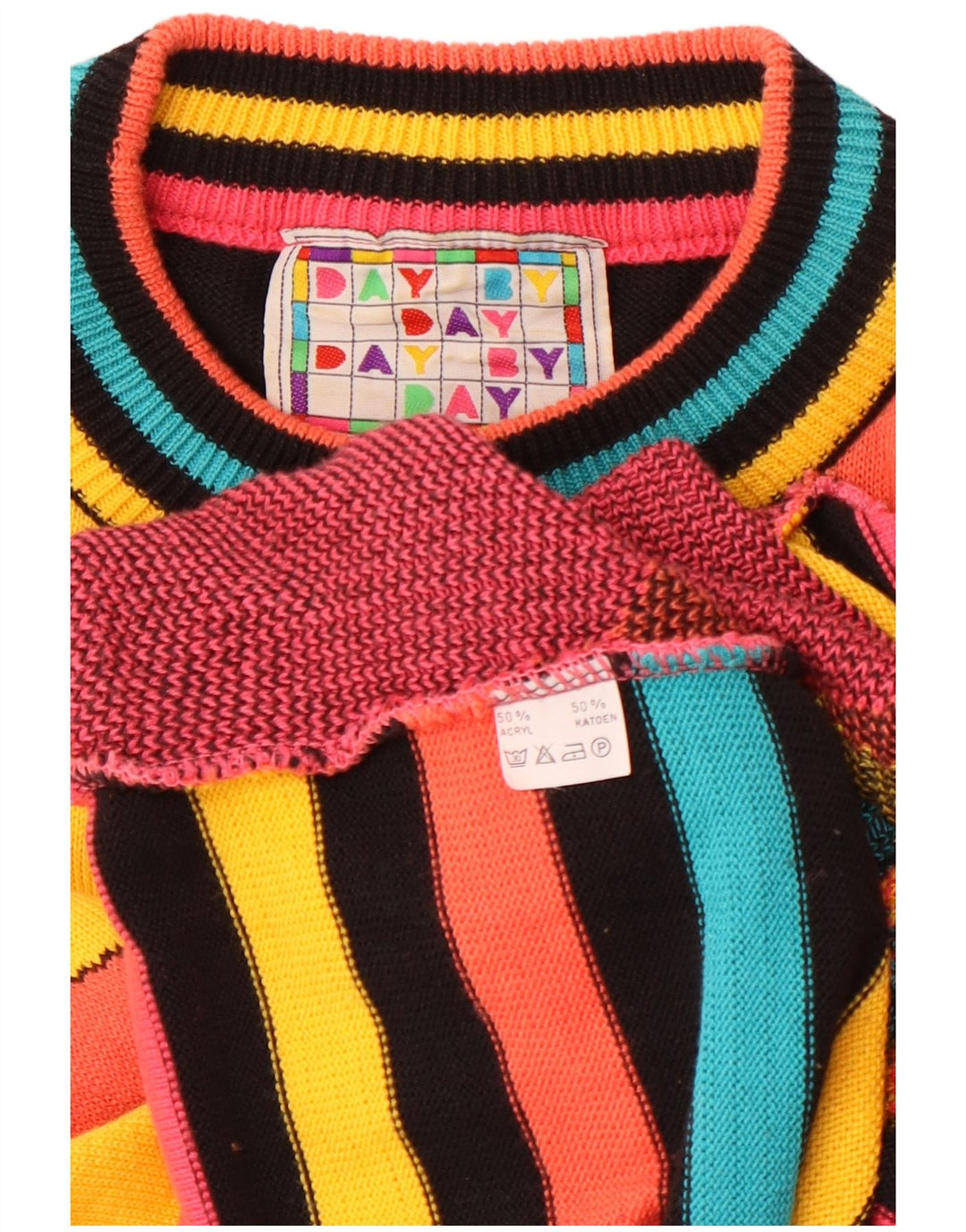 VINTAGE Dame sweater med rund hals DK 16 Stor Flerfarvet