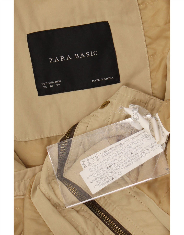 Zara Dame Hooded Parka Jacket UK 6 XS Beige Polyester