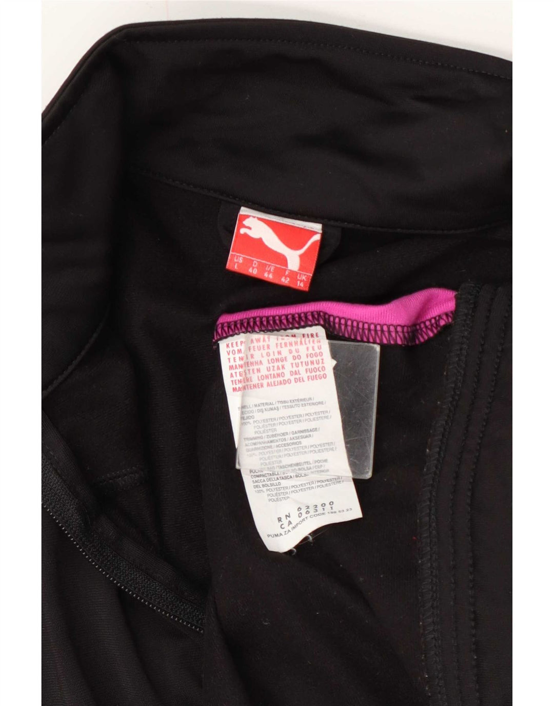 Puma træningsdragt topjakke til kvinder UK 14 Large Black Colourblock Polyester