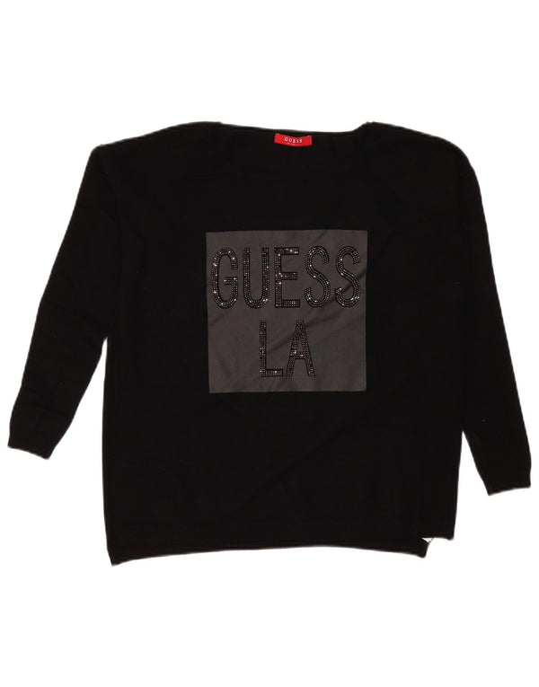 Guess Womens Grafisk Oversized Boat Neck Jumper Sweater UK 10 Small Black