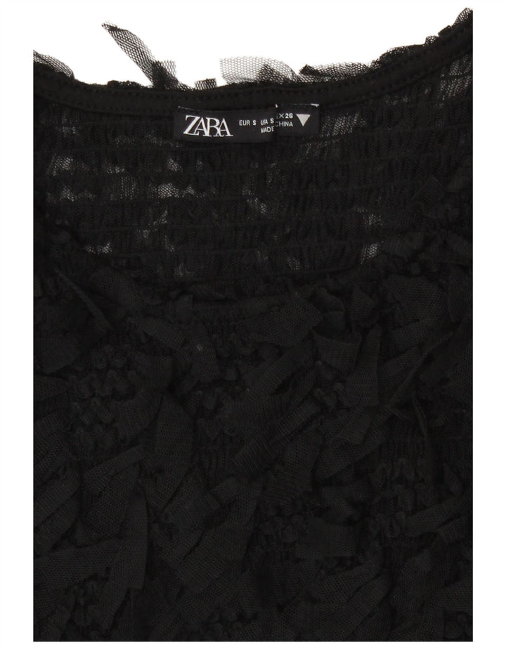 Zara Womens Crop See Through Bluse Top UK 8 Small Black