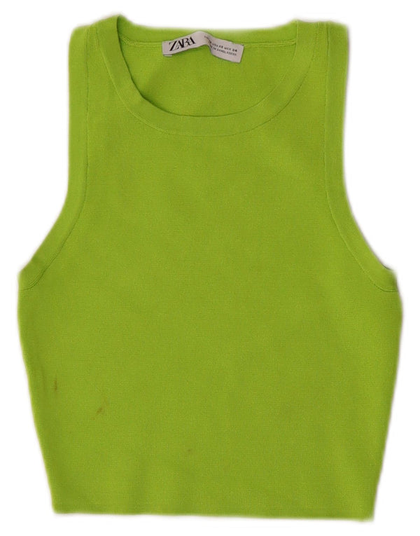 Zara Womens Crop Vest Top UK 4 XS Grøn viskose