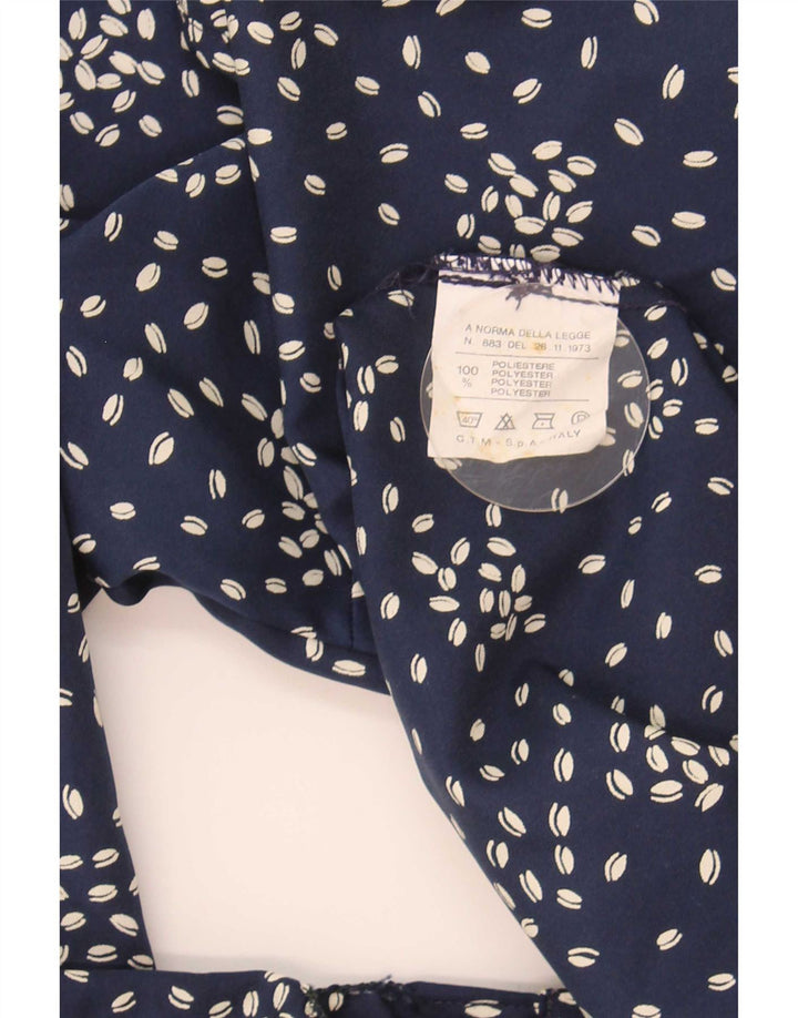 Vintage dameskjorte bluse UK 16 Stor marineblå plettet polyester