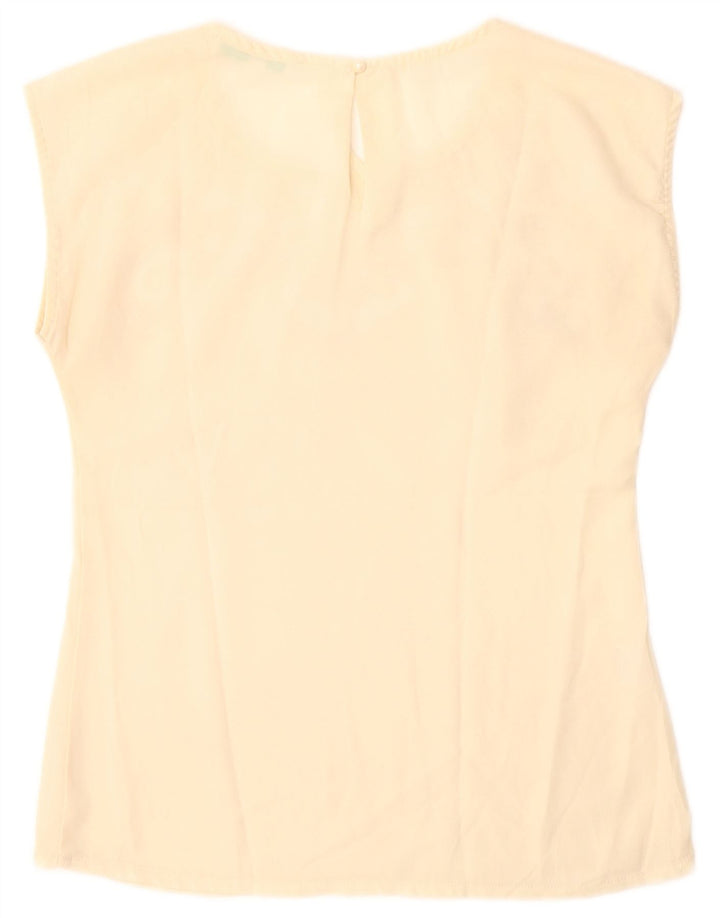 Vintage damebluse Top UK 12 Medium Beige Floral Polyester