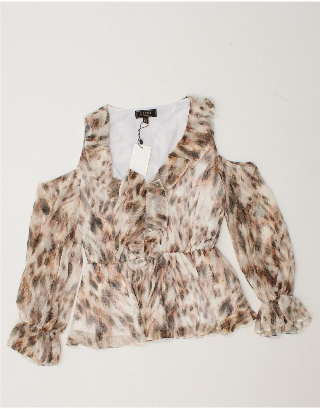 LIPSY Womens Ruffle Front Blouse Top UK 10 Small Multicoloured Vintage Lipsy and Second-Hand Lipsy from Messina Hembry 