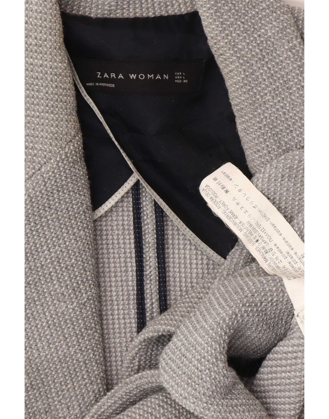 Zara Dame 1 Knap Blazer Jacket UK 16 Stor Grå Polyester
