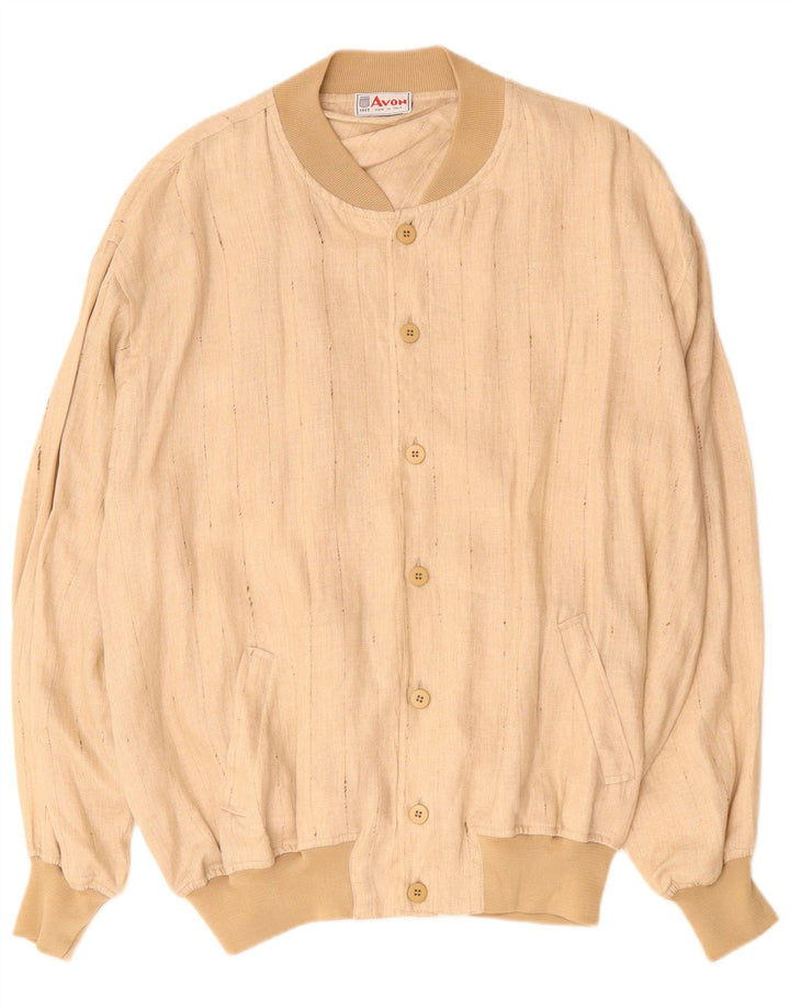 VINTAGE Bomberjakke til mænd UK 42 XL Beige Pinstripe Linen