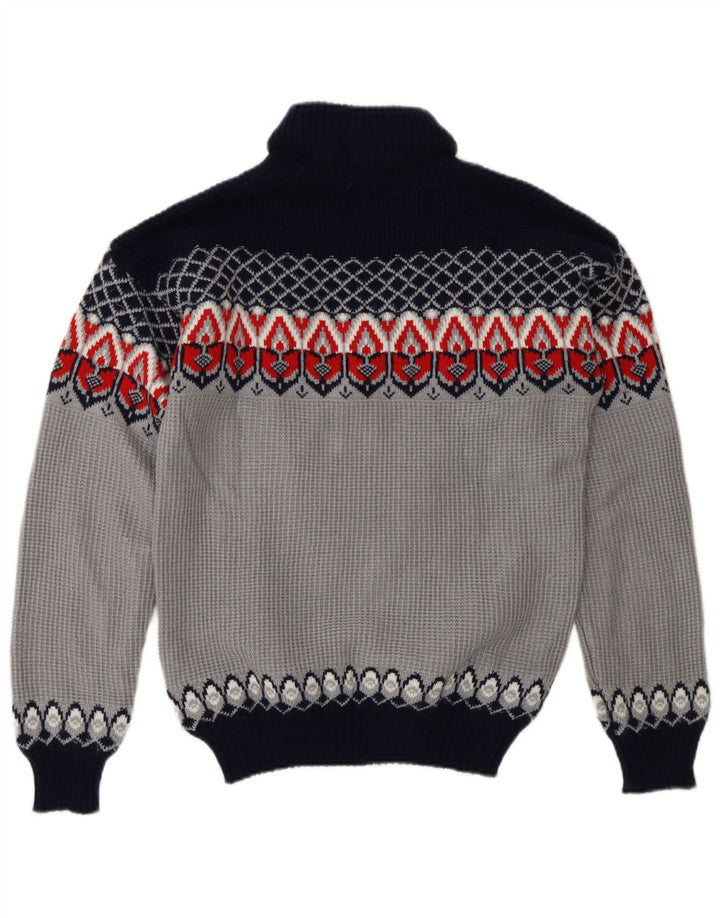 Vintage Herre rullehals sweater Medium Blue Fair Isle Akryl
