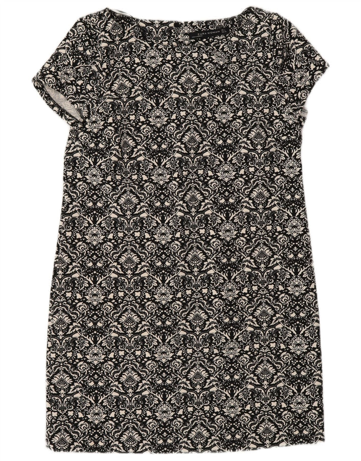 Zara Womens Shift Dress UK 10 Small Black Floral Polyester
