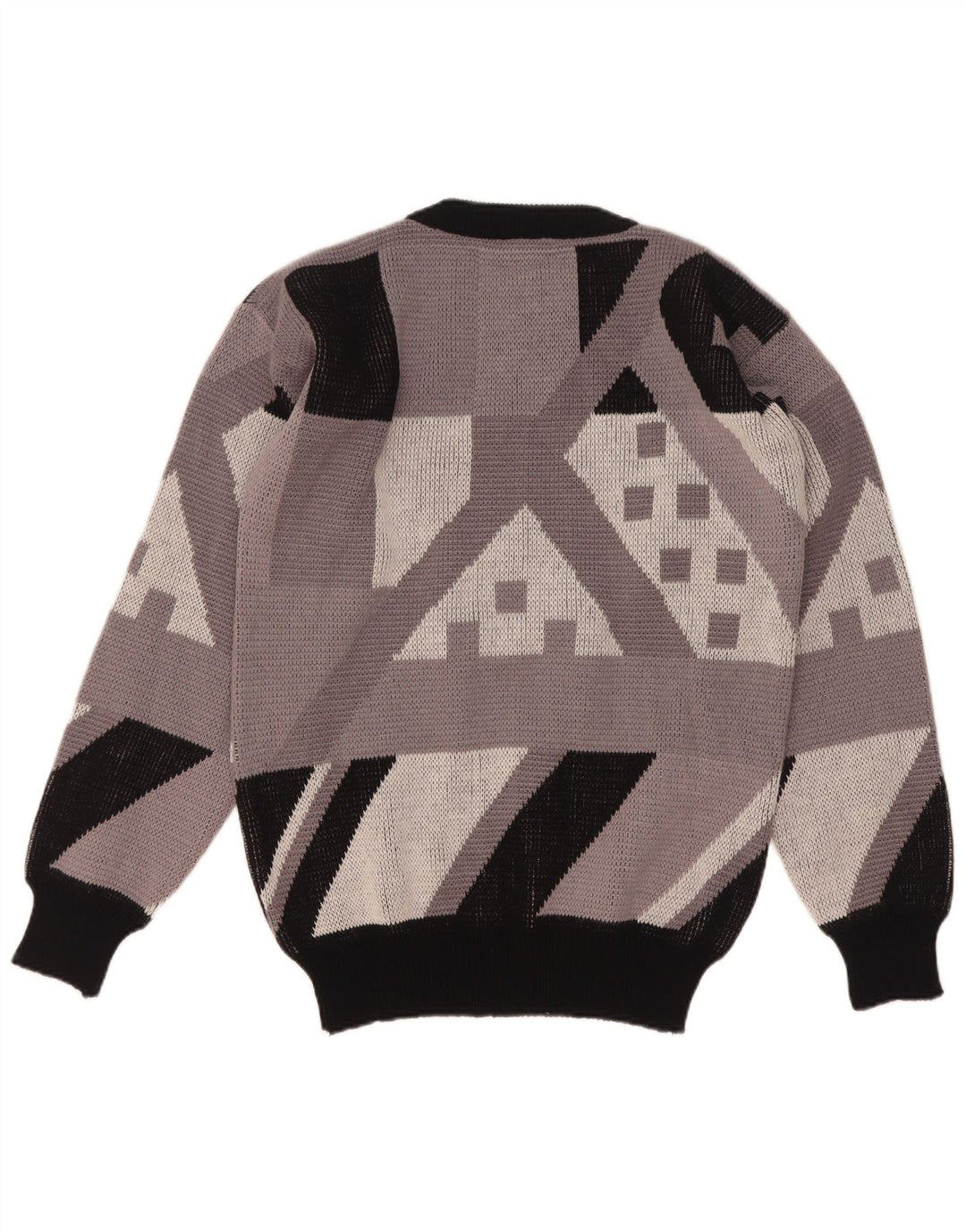 Vintage herre rund hals sweater IT 48 Medium grå geometrisk akryl