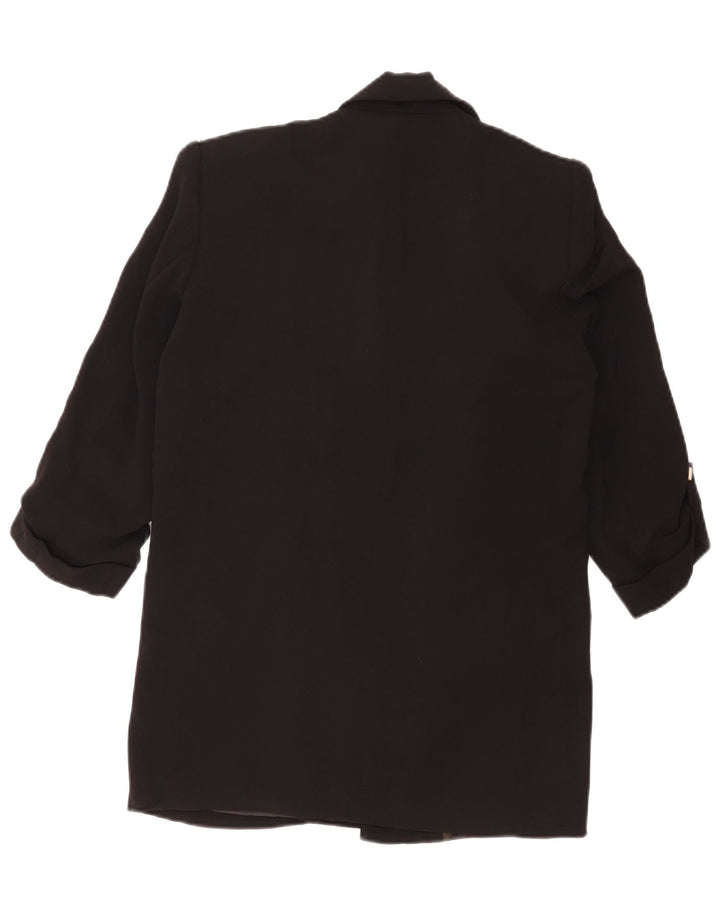 Zara Womens Oversized 3/4-ærmet åben blazerjakke UK 6 XS Sort Polyester