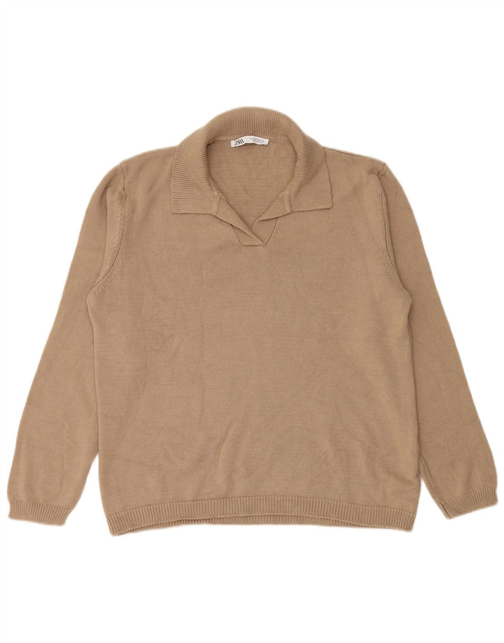 Zara Dame Polo Neck Jumper Sweater UK 14 Medium Beige