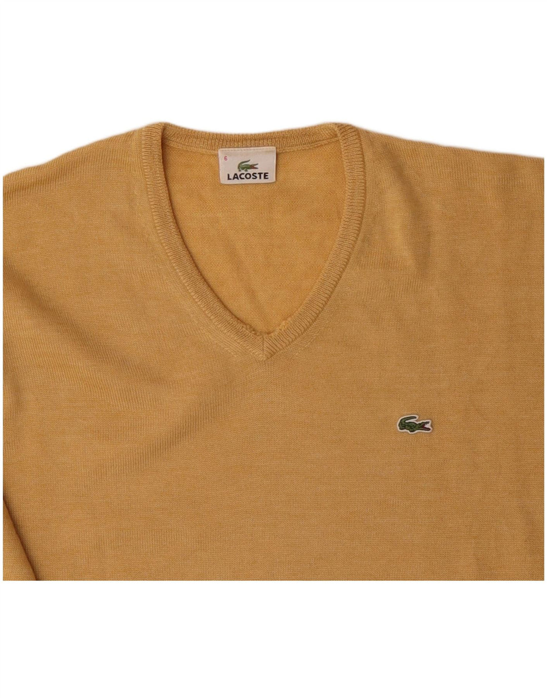 LACOSTE Herre V-hals sweater Størrelse 6 XL Gul Virgin Wool