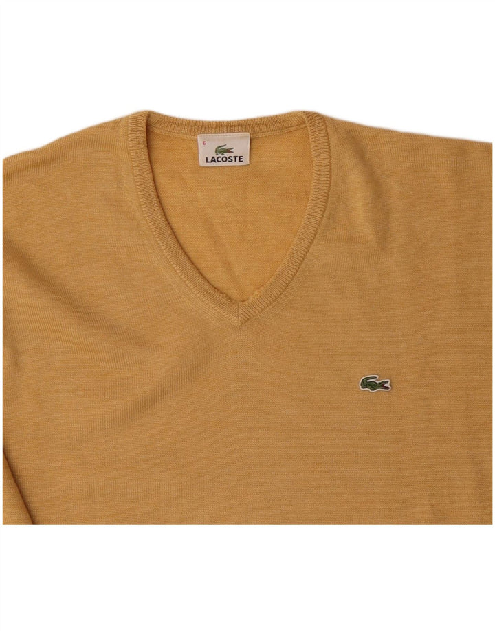LACOSTE Herre V-hals sweater Størrelse 6 XL Gul Virgin Wool