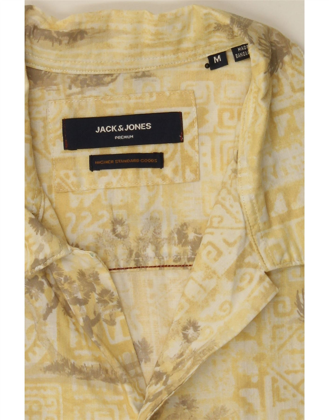 JACK & JONES Mens Abstract Pattern Short Sleeve Shirt Medium Yellow Cotton Vintage Jack & Jones and Second-Hand Jack & Jones from Messina Hembry 