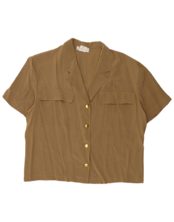 Genny Womens Short Sleeve Bluse UK 16 Large Beige Silk