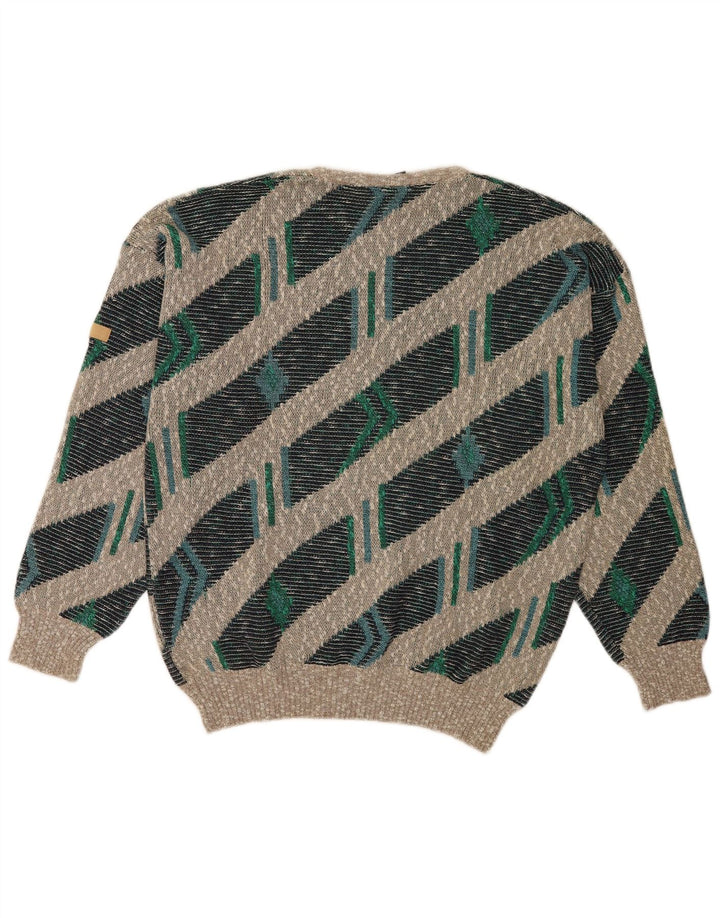 Vintage Herre Boat Neck Jumper Sweater XL Flerfarvet Stribet