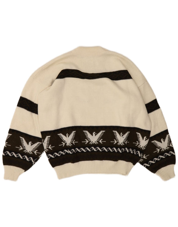 Vintage Herre grafisk skildpaddehals sweater Large White Fair Isle