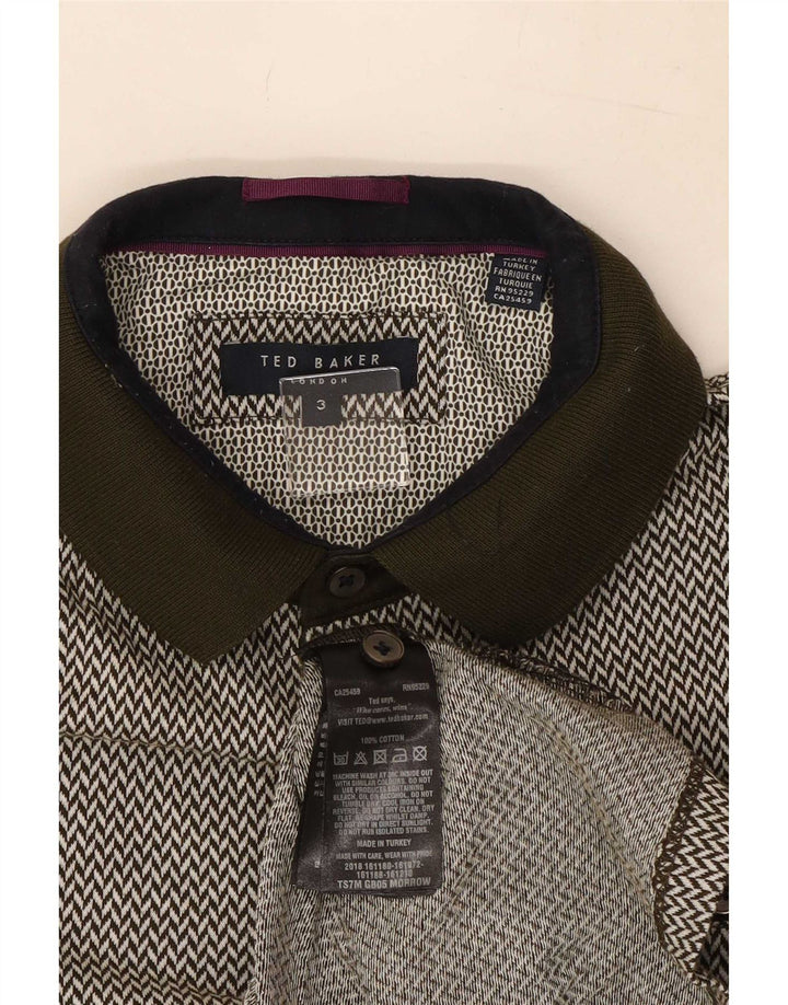 Ted Baker Herre poloskjorte str. 3 Medium Khaki Geometrisk Bomuld