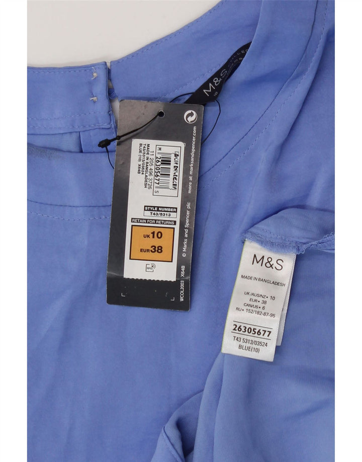 Marks & Spencer Dame Kortærmet Bluse Top UK 10 Small Blue Polyester