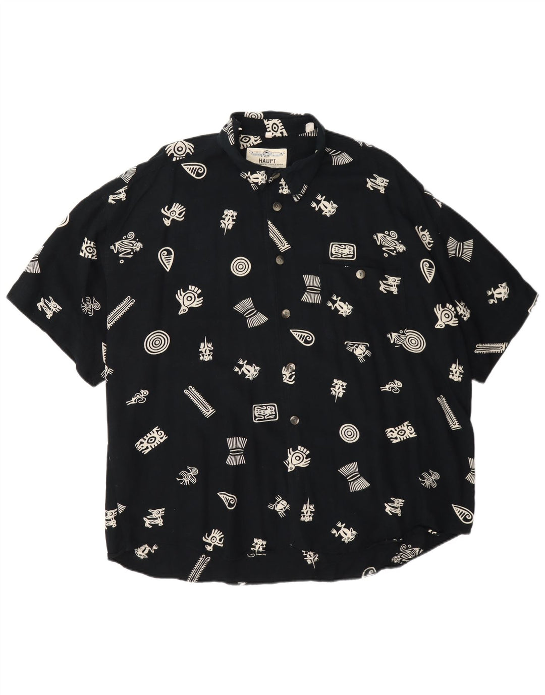 Haupt Herre abstrakt mønster kortærmet skjorte UK 45/46 2XL Navy Blue