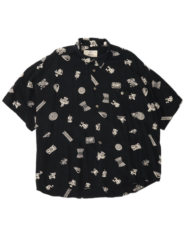 Haupt Herre abstrakt mønster kortærmet skjorte UK 45/46 2XL Navy Blue