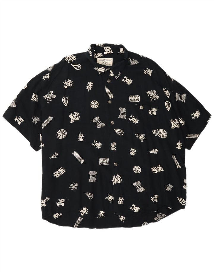 Haupt Herre abstrakt mønster kortærmet skjorte UK 45/46 2XL Navy Blue
