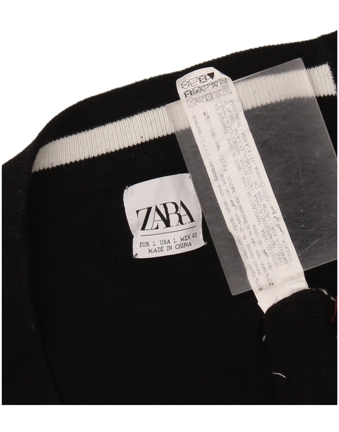 Zara Womens Longline Cardigan Sweater EU 42 Large Black Colourblock Bomuld