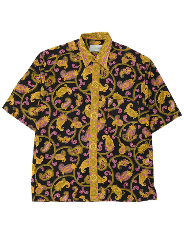 Vintage kortærmet herreskjorte medium sort Paisley bomuld