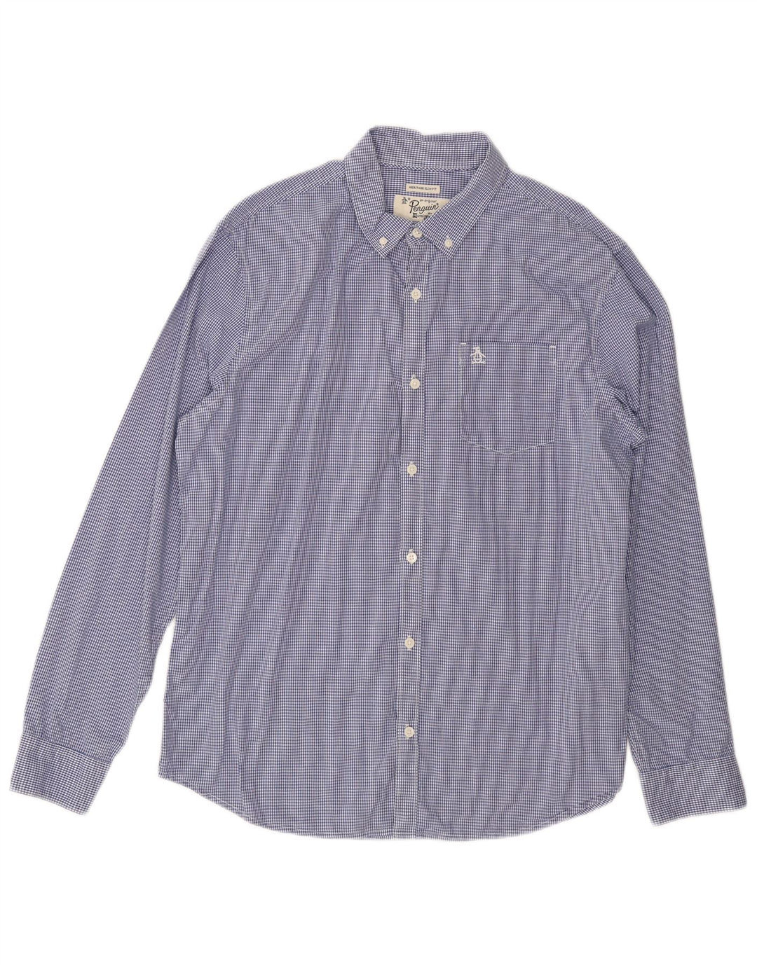PENGUIN Mens Big & Tall Slim Fit Shirt XL Blue Gingham Cotton