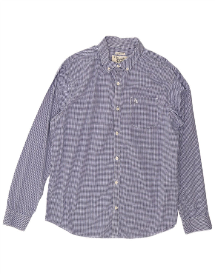 PENGUIN Mens Big & Tall Slim Fit Shirt XL Blue Gingham Cotton