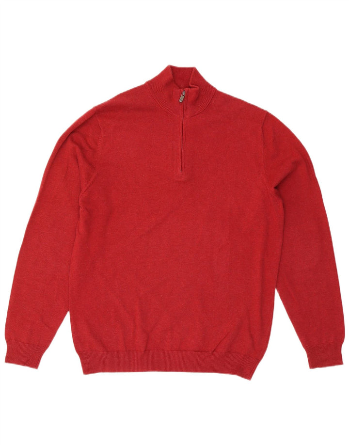 Massimo Dutti Herre Zip Neck Sweater Medium Rød Colourblock Bomuld