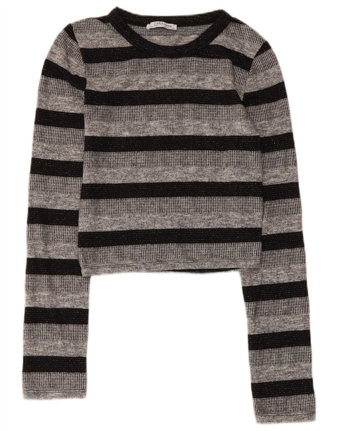 Zara Dame Trafaluc Crop Top Langærmet UK 8 Lille grå stribet polyester