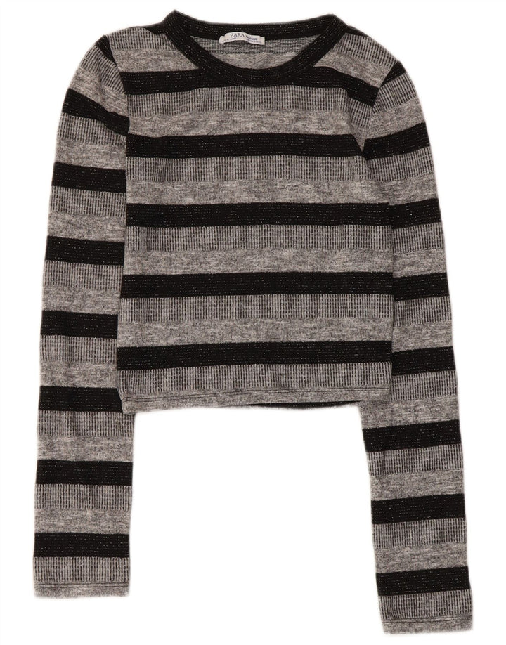 Zara Dame Trafaluc Crop Top Langærmet UK 8 Lille grå stribet polyester