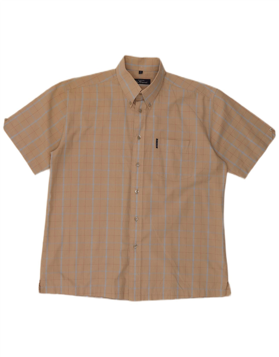 Ben Sherman Kortærmet Herreskjorte Stor Beige Ternet