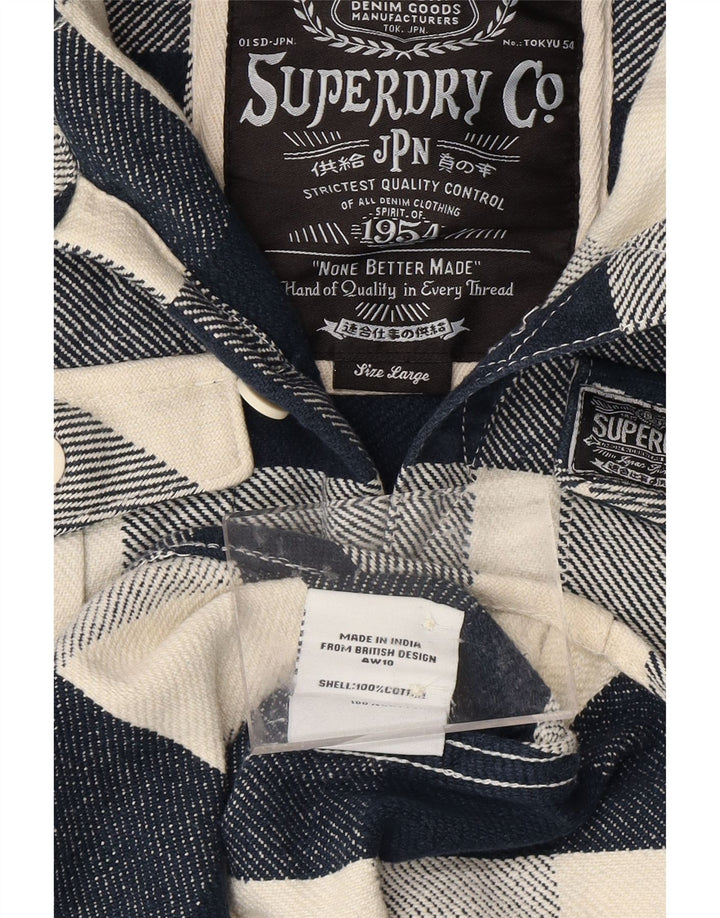 SUPERDRY Flanellskjorte med hætte til drenge 15-16 år Large Navy Blue Chevron
