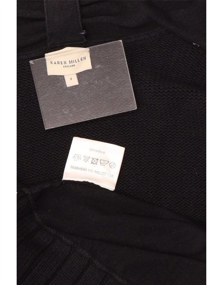 KAREN MILLEN Womens Open Cardigan Sweater UK 2 2XS Sort Bomuld
