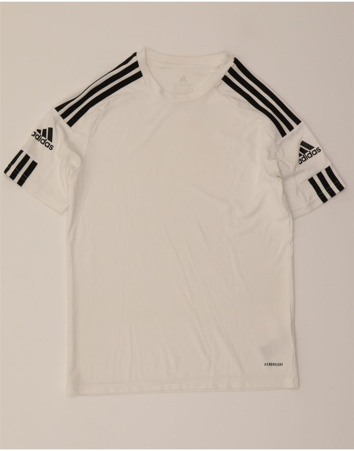 ADIDAS Boys Aeroready Graphic T-Shirt Top 13-14 Years White Polyester Vintage Adidas and Second-Hand Adidas from Messina Hembry 