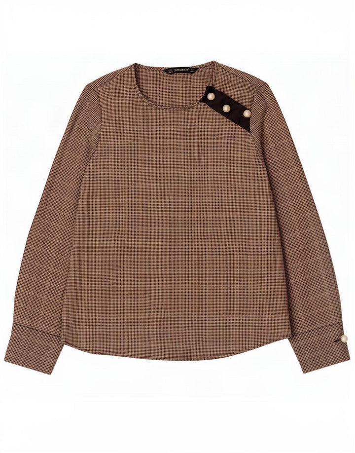 Zara Dame Langærmet Bluse Top UK 10 Lille brun sildebenspolyester