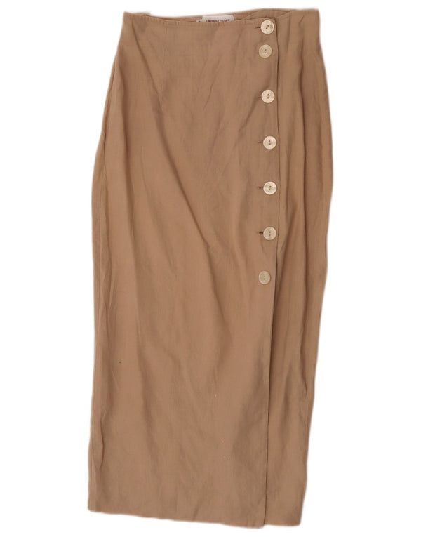 Benetton Dame Højtalje Maxi Nederdel IT 42 Medium W26 Beige Linned