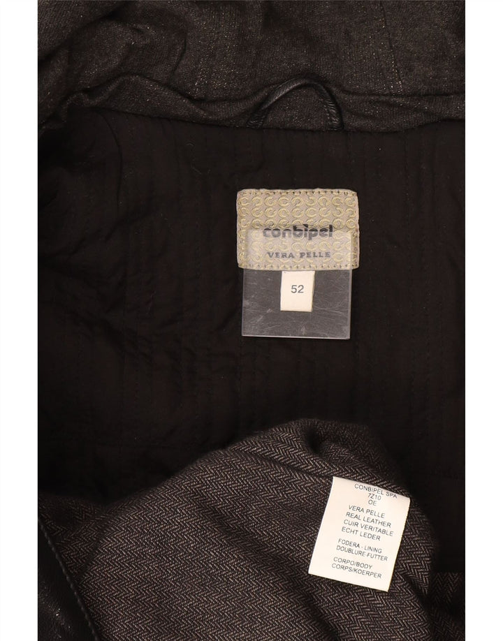 CONBIPEL Læderjakke med hætte til mænd IT 52 XL Sort læder