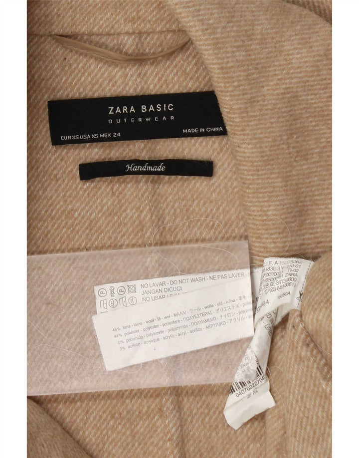 Zara Dame Oversized Overfrakke UK 6 XS Beige Uld
