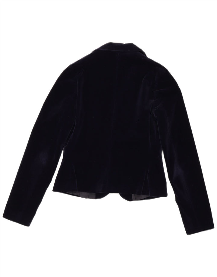 Vintage Dame Velvet 2 Button Blazer Jacket IT 42 Medium Navy Blue Bomuld