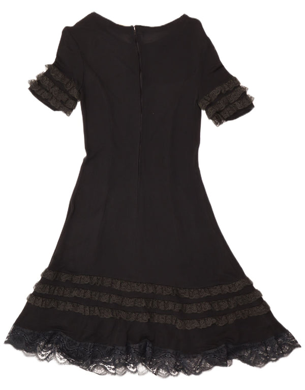 Luisa Spagnoli Dame A-Line Kjole UK 8 Small Black Floral