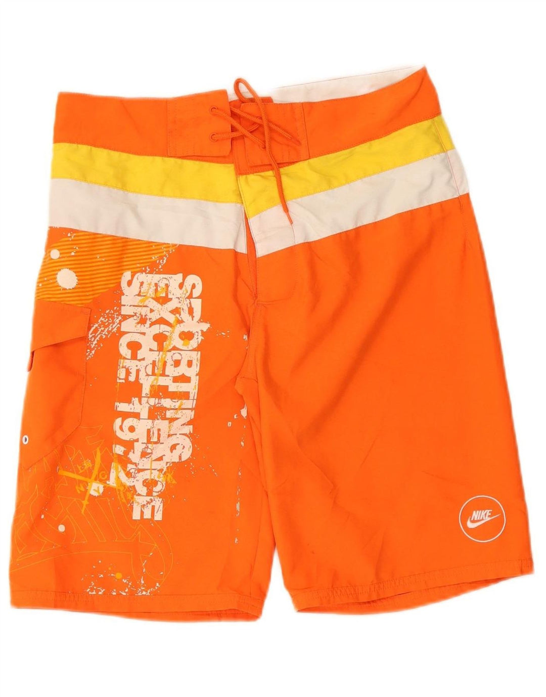 NIKE Mens Graphic Swimming Shorts Medium  Orange Colourblock Polyester