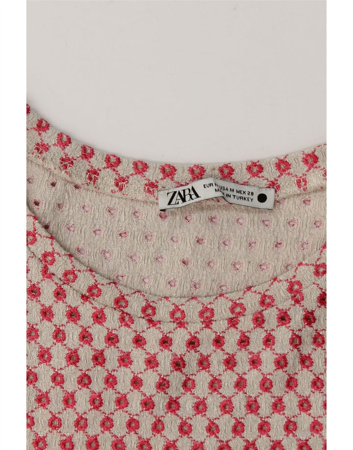 Zara Womens Crop Top UK 12 Medium Pink Geometric