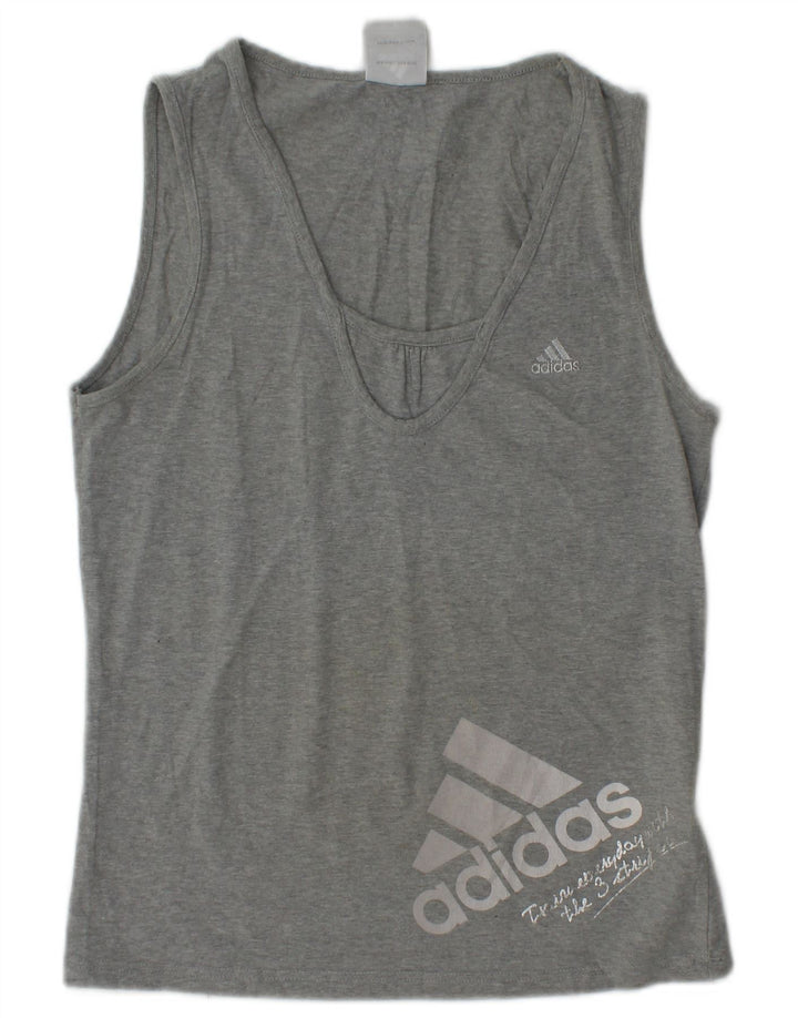 ADIDAS Kvinders Grafisk Vest Top UK 12 Medium Grå Bomuld