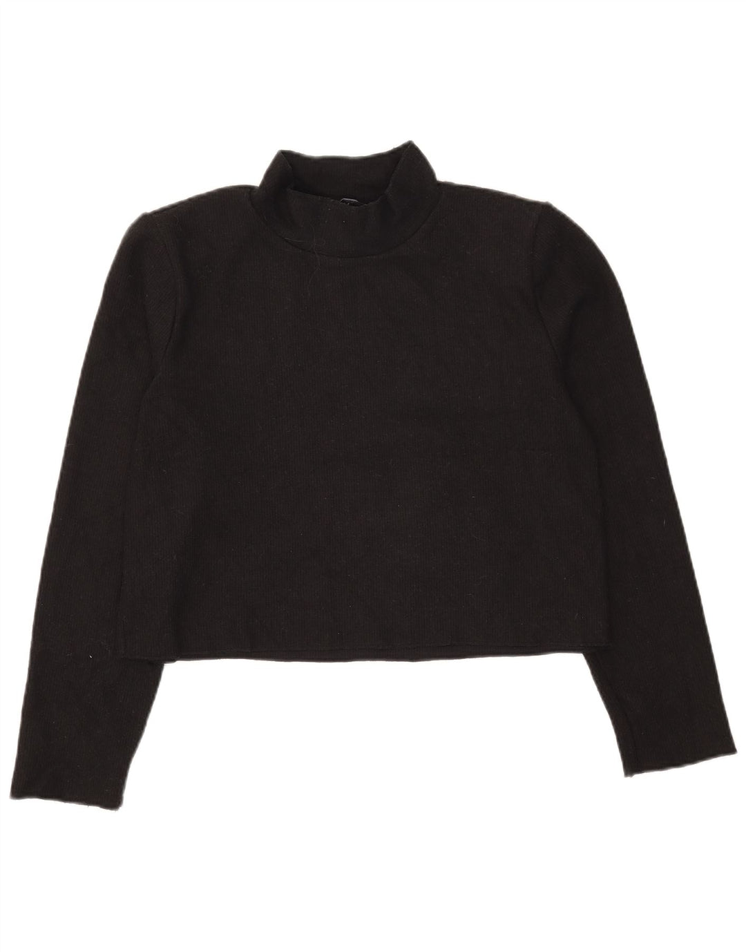 Zara Womens Crop Top Langærmet UK 14 Medium Sort Polyester